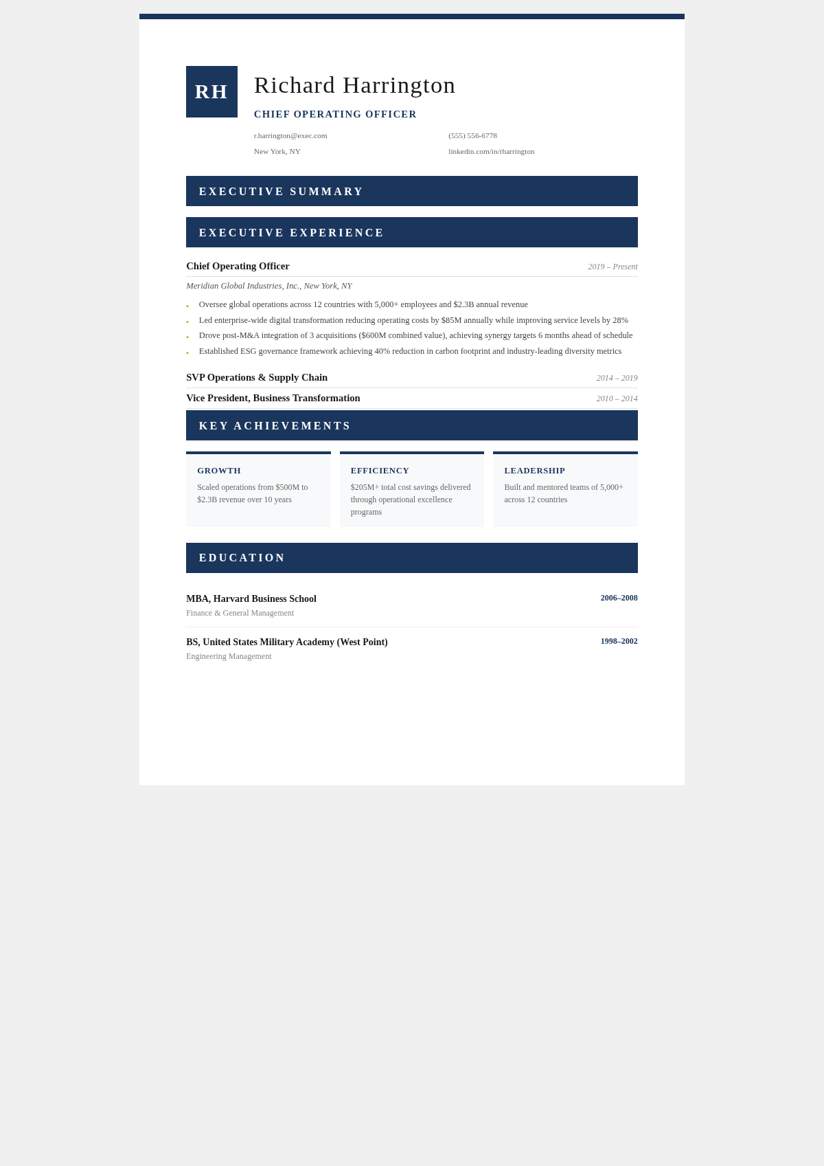 Corporate executive simple resume